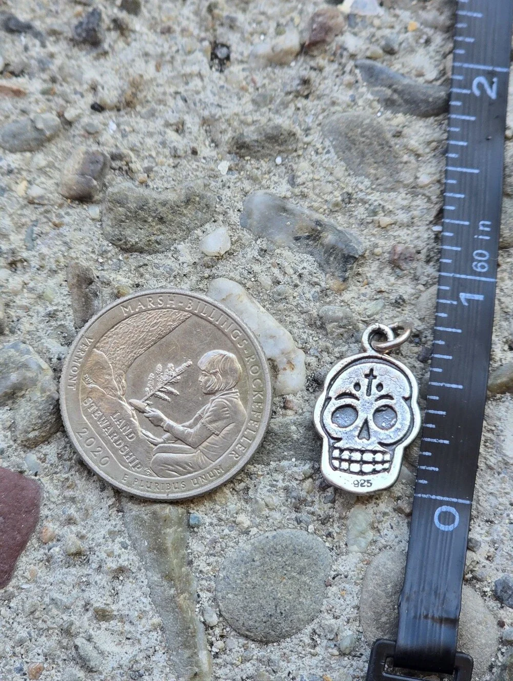 OOAK artisan handcrafted solid 925 sterling silver double sided skull pendant